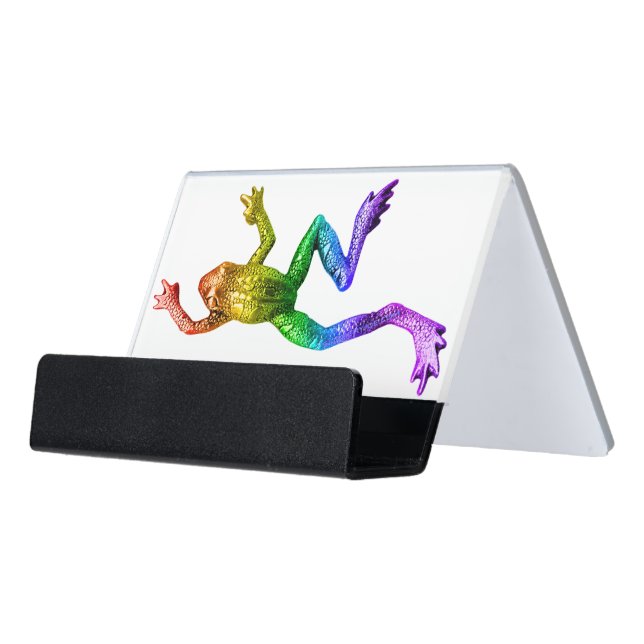 SlipperyJoe's rainbow gradient frog vibrant amphib Desk Business Card Holder (Angled Front)
