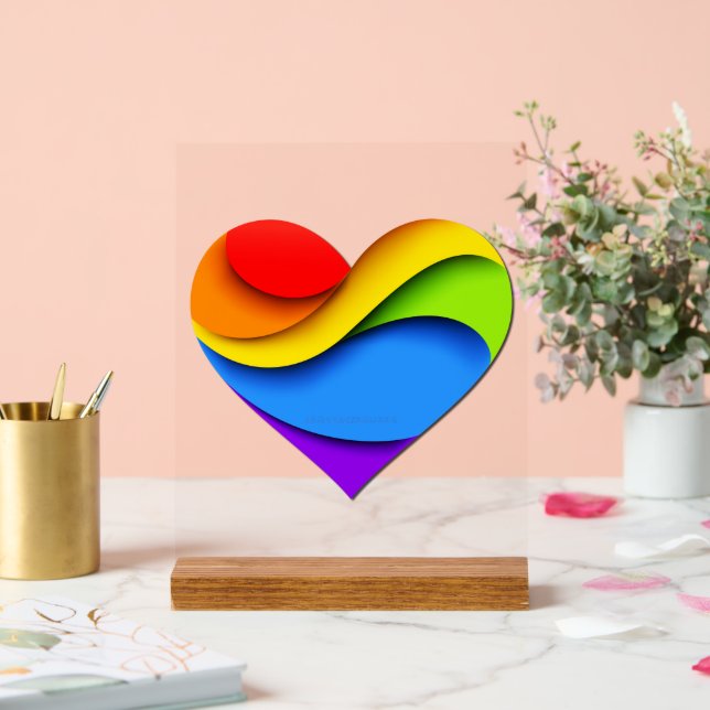 SlipperyJoe's rainbow layered heart shape red oran Acrylic Sign (Wedding)