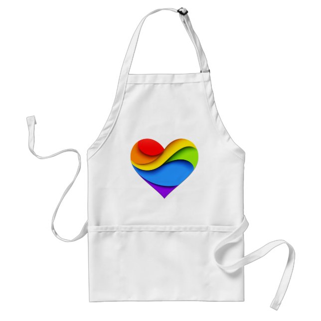 SlipperyJoe's rainbow layered heart shape red oran Adult Apron (Front)