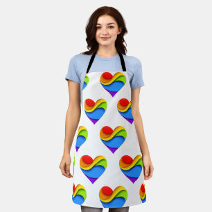 SlipperyJoe's rainbow layered heart shape red oran Apron