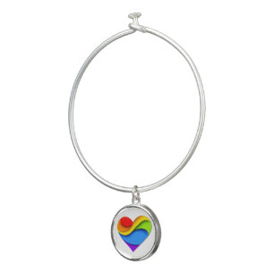 SlipperyJoe's rainbow layered heart shape red oran Bangle Bracelet