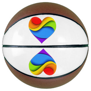 SlipperyJoe's rainbow layered heart shape red oran Basketball