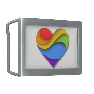 SlipperyJoe's rainbow layered heart shape red oran Belt Buckle