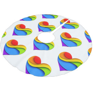 SlipperyJoe's rainbow layered heart shape red oran Brushed Polyester Tree Skirt