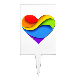 SlipperyJoe's rainbow layered heart shape red oran Cake Topper