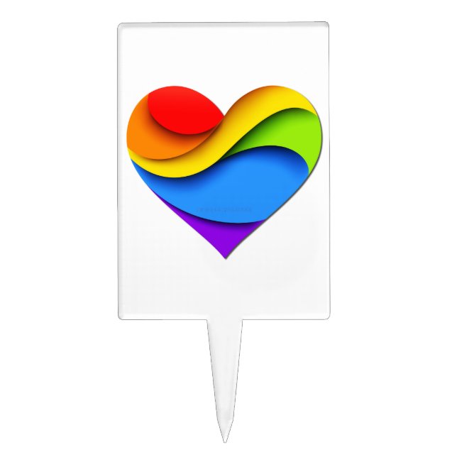 SlipperyJoe's rainbow layered heart shape red oran Cake Topper (Front)