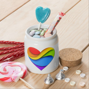 SlipperyJoe's rainbow layered heart shape red oran Candy Jar