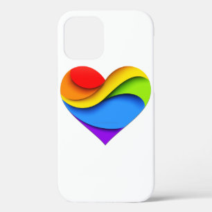 SlipperyJoe's rainbow layered heart shape red oran iPhone 12 Pro Case