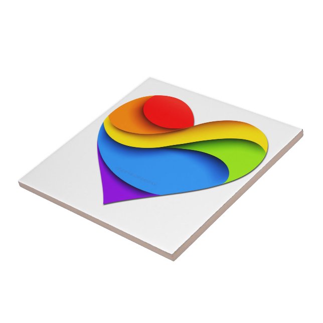 SlipperyJoe's rainbow layered heart shape red oran Ceramic Tile (Side)