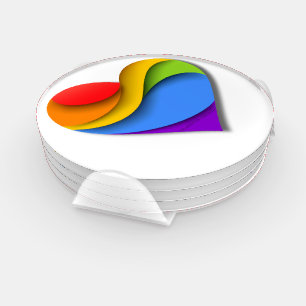 SlipperyJoe's rainbow layered heart shape red oran Coaster Set