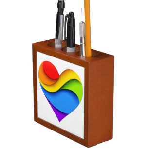 SlipperyJoe's rainbow layered heart shape red oran Desk Organizer