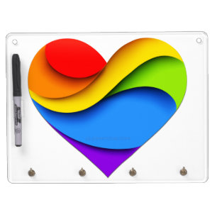 SlipperyJoe's rainbow layered heart shape red oran Dry Erase Board With Keychain Holder