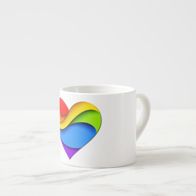 SlipperyJoe's rainbow layered heart shape red oran Espresso Cup (Front Right)