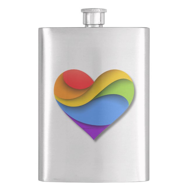 SlipperyJoe's rainbow layered heart shape red oran Flask (Front)