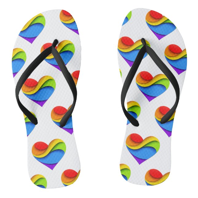 SlipperyJoe's rainbow layered heart shape red oran Flip Flops (Footbed)