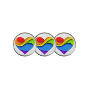 SlipperyJoe's rainbow layered heart shape red oran Golf Ball Marker
