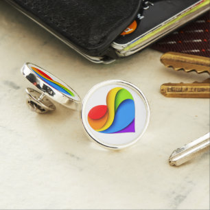 SlipperyJoe's rainbow layered heart shape red oran Lapel Pin
