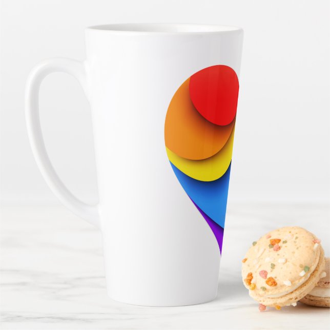 SlipperyJoe's rainbow layered heart shape red oran Latte Mug (In Situ)