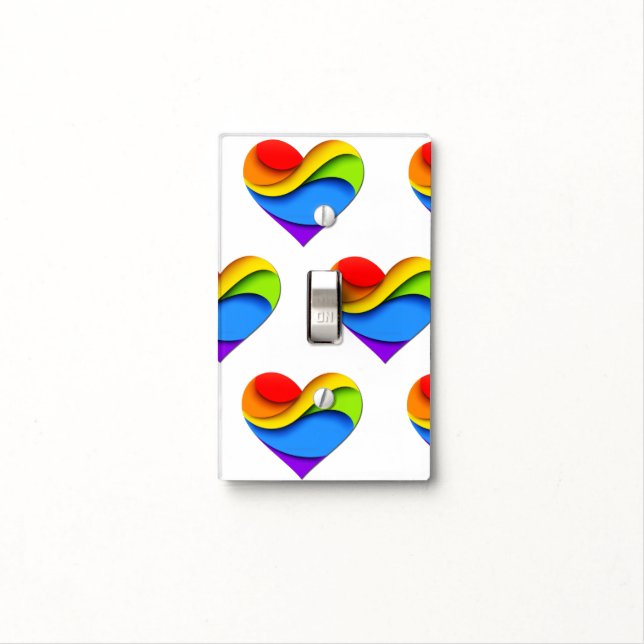 SlipperyJoe's rainbow layered heart shape red oran Light Switch Cover (In Situ)