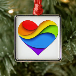 SlipperyJoe's rainbow layered heart shape red oran Metal Ornament