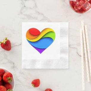 SlipperyJoe's rainbow layered heart shape red oran Napkins