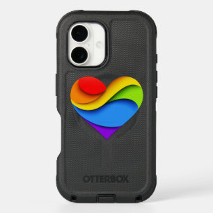 SlipperyJoe's rainbow layered heart shape red oran iPhone 16 Case