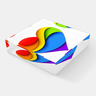 SlipperyJoe's rainbow layered heart shape red oran Paperweight