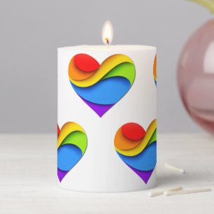 SlipperyJoe's rainbow layered heart shape red oran Pillar Candle