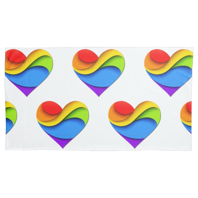 SlipperyJoe's rainbow layered heart shape red oran Pillow Case (Front)
