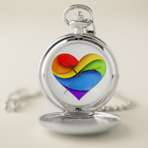 SlipperyJoe's rainbow layered heart shape red oran Pocket Watch