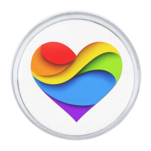 SlipperyJoe's rainbow layered heart shape red oran Silver Finish Lapel Pin