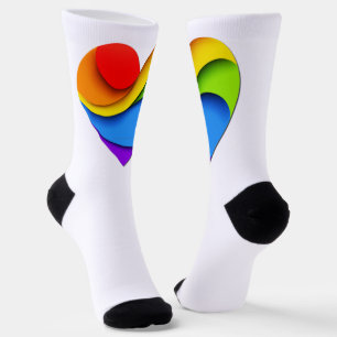 SlipperyJoe's rainbow layered heart shape red oran Socks