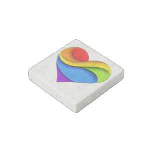 SlipperyJoe's rainbow layered heart shape red oran Stone Magnet