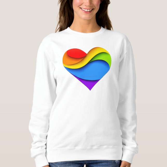 SlipperyJoe's rainbow layered heart shape red oran Sweatshirt (Front)