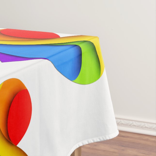 SlipperyJoe's rainbow layered heart shape red oran Tablecloth (In Situ)