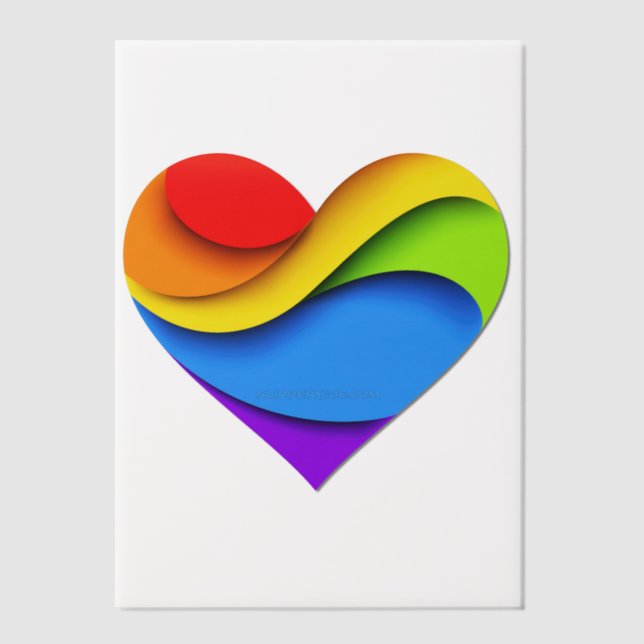 SlipperyJoe's rainbow layered heart shape red oran Vellum Invitations (Front)
