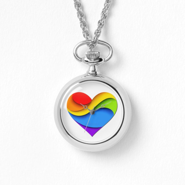 SlipperyJoe's rainbow layered heart shape red oran Watch (Front)