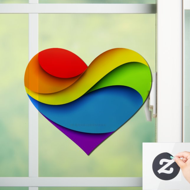 SlipperyJoe's rainbow layered heart shape red oran Window Cling (Home)