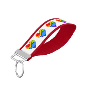 SlipperyJoe's rainbow layered heart shape red oran Wrist Keychain