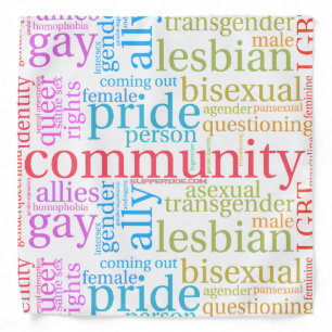 SlipperyJoe's rainbow LGBTQ+ community word cloud Bandana