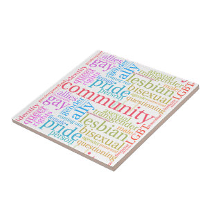 SlipperyJoe's rainbow LGBTQ+ community word cloud Ceramic Tile