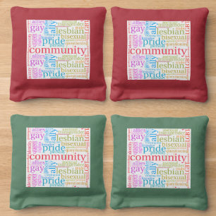 SlipperyJoe's rainbow LGBTQ+ community word cloud  Cornhole Bags