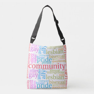 SlipperyJoe's rainbow LGBTQ+ community word cloud Crossbody Bag