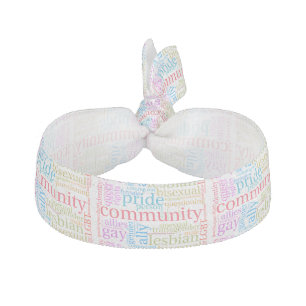 SlipperyJoe's rainbow LGBTQ+ community word cloud Elastic Hair Tie