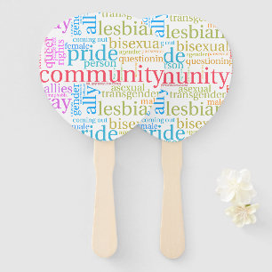 SlipperyJoe's rainbow LGBTQ+ community word cloud Hand Fan