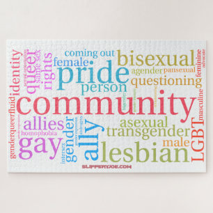SlipperyJoe's rainbow LGBTQ+ community word cloud  Jigsaw Puzzle