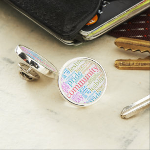 SlipperyJoe's rainbow LGBTQ+ community word cloud  Lapel Pin