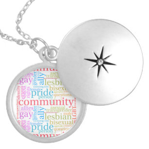 SlipperyJoe's rainbow LGBTQ+ community word cloud  Locket Necklace