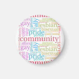 SlipperyJoe's rainbow LGBTQ+ community word cloud  Magnet
