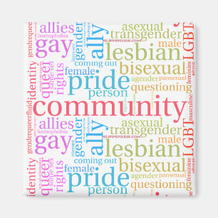 SlipperyJoe's rainbow LGBTQ+ community word cloud  Magnet
